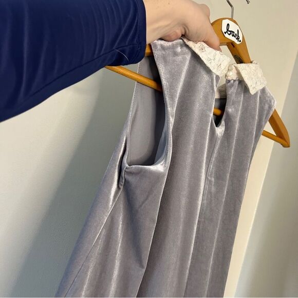 Copper Key Silver Faux Velvet Sleeveless Dress White Lace Collar Girls 14 excell - Picture 4 of 11